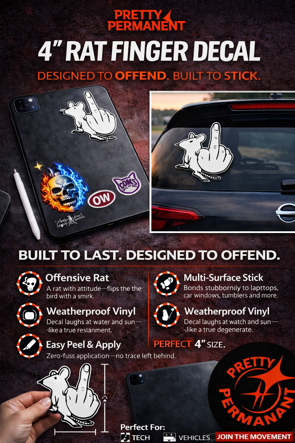 4" Flicking Off Rat Vinyl Decal