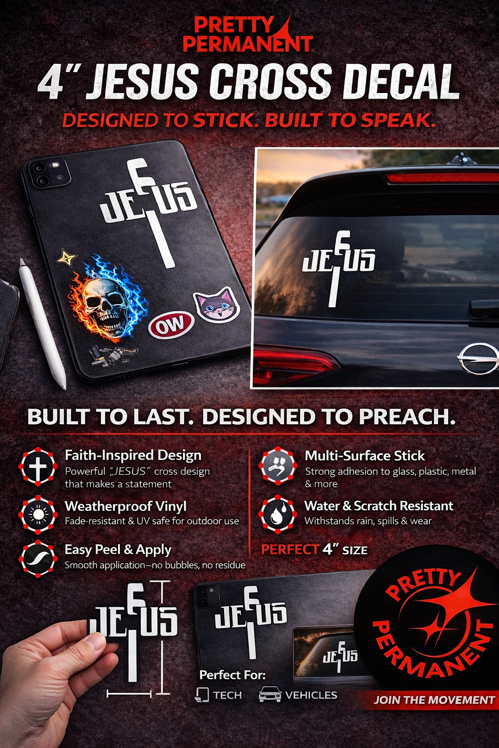 4" Jesus Cross Vinyl Decal